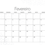 Calendario Mensal Fevereiro Minimalista Preto e Branco