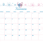 Calendario Mensal Fevereiro Stitch e Angel