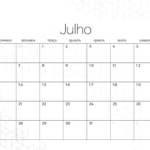 Calendario Mensal Julho Minimalista Preto e Branco