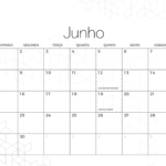 Calendario Mensal Junho Minimalista Preto e Branco