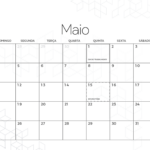 Calendario Mensal Maio Minimalista Preto e Branco