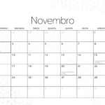 Calendario Mensal Novembro Minimalista Preto e Branco