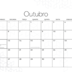 Calendario Mensal Outubro Minimalista Preto e Branco