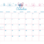 Calendario Mensal Outubro Stitch e Angel