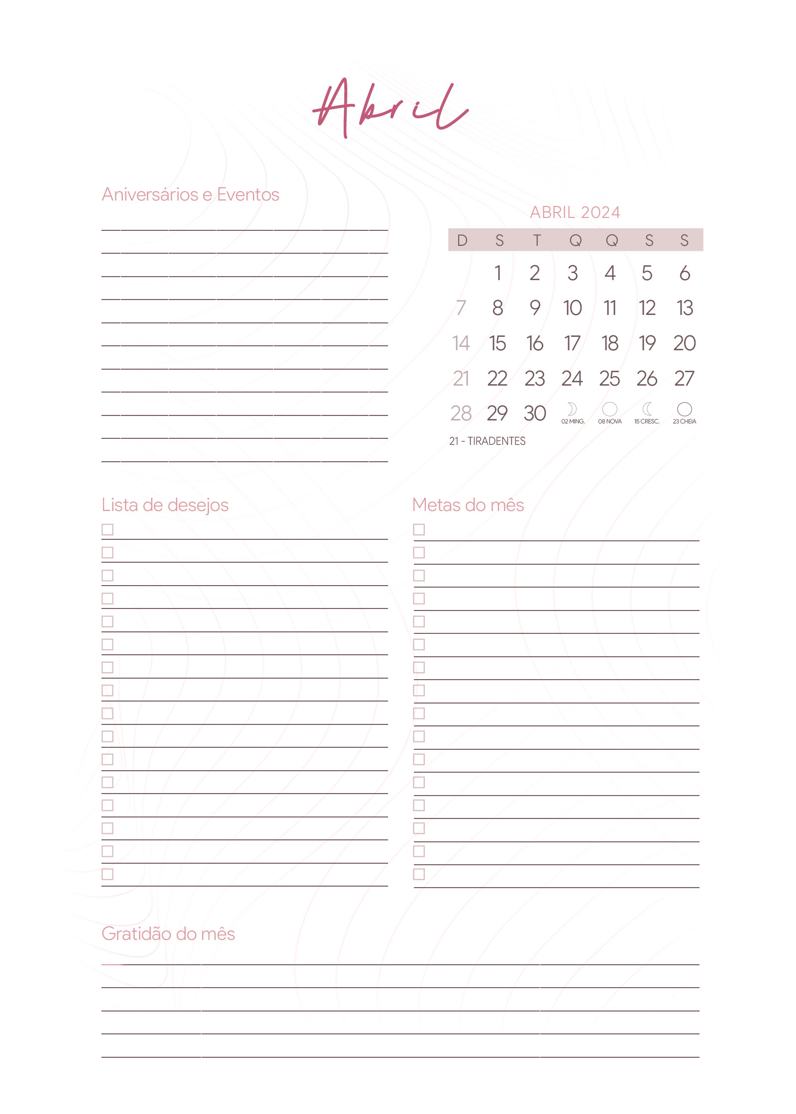 Agenda Abril do Planner Letras com Capa Editavel
