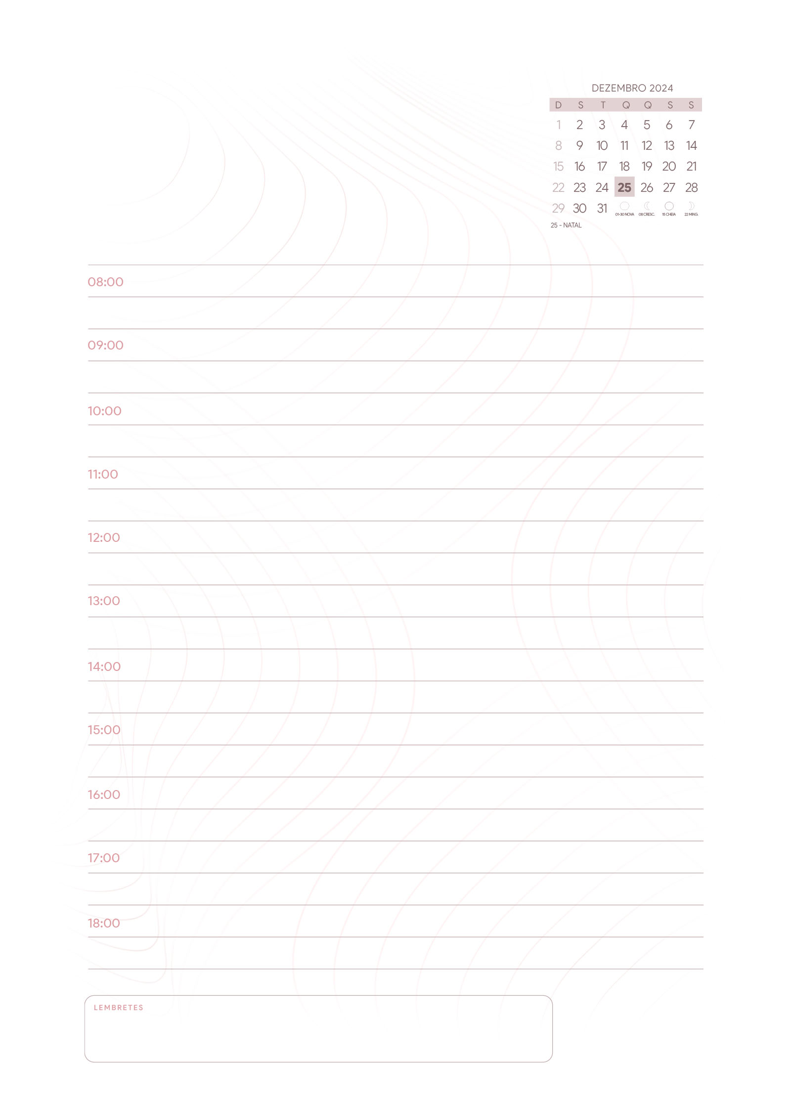Pagina com Dia e Horas 12 do Planner Letras com Capa Editavel