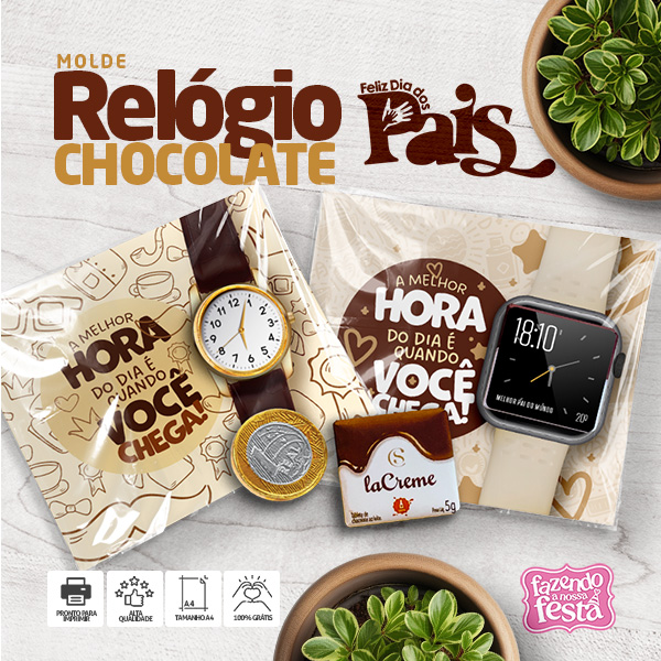 Cartão Relógio de Chocolate – Lembrança Dia dos Pais