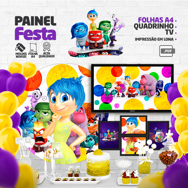 Painel de Festa Divertidamente 2 – Usando Folhas A4 – Molde Grátis