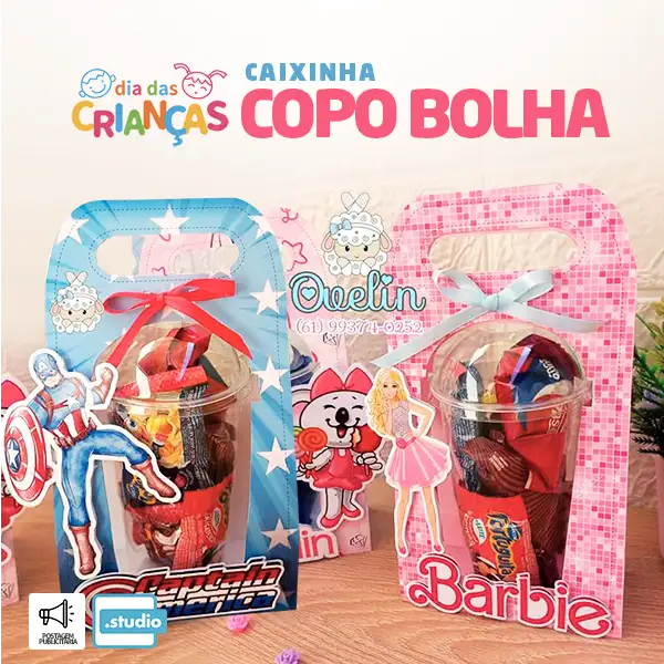 Caixa Copo Bolha Dia das Crianças – Lembrancinha Criativa