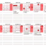 Calendario 2025 A4 Horizontal Vermelho