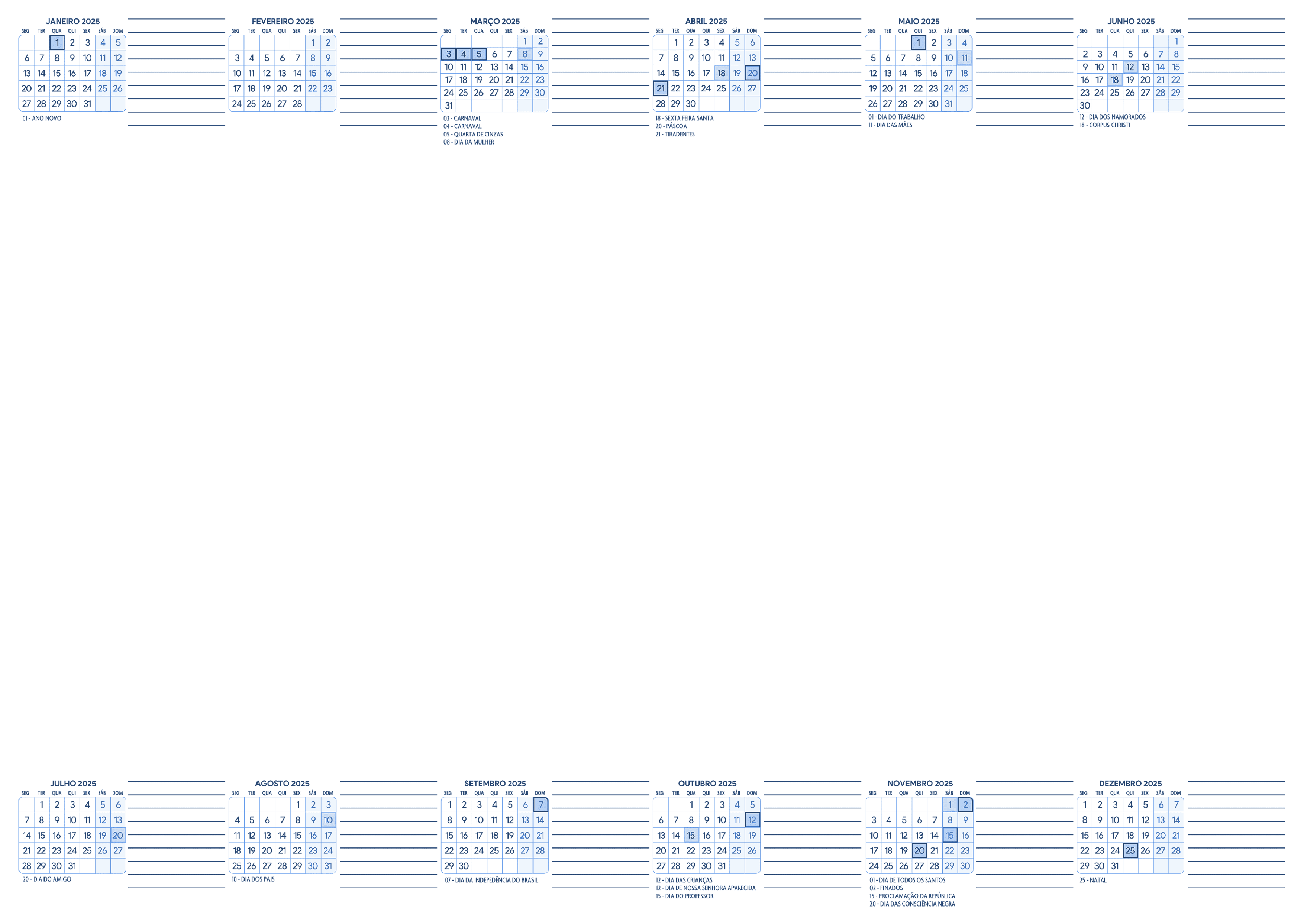 Calendario 2025 Blog Horizontal Azul