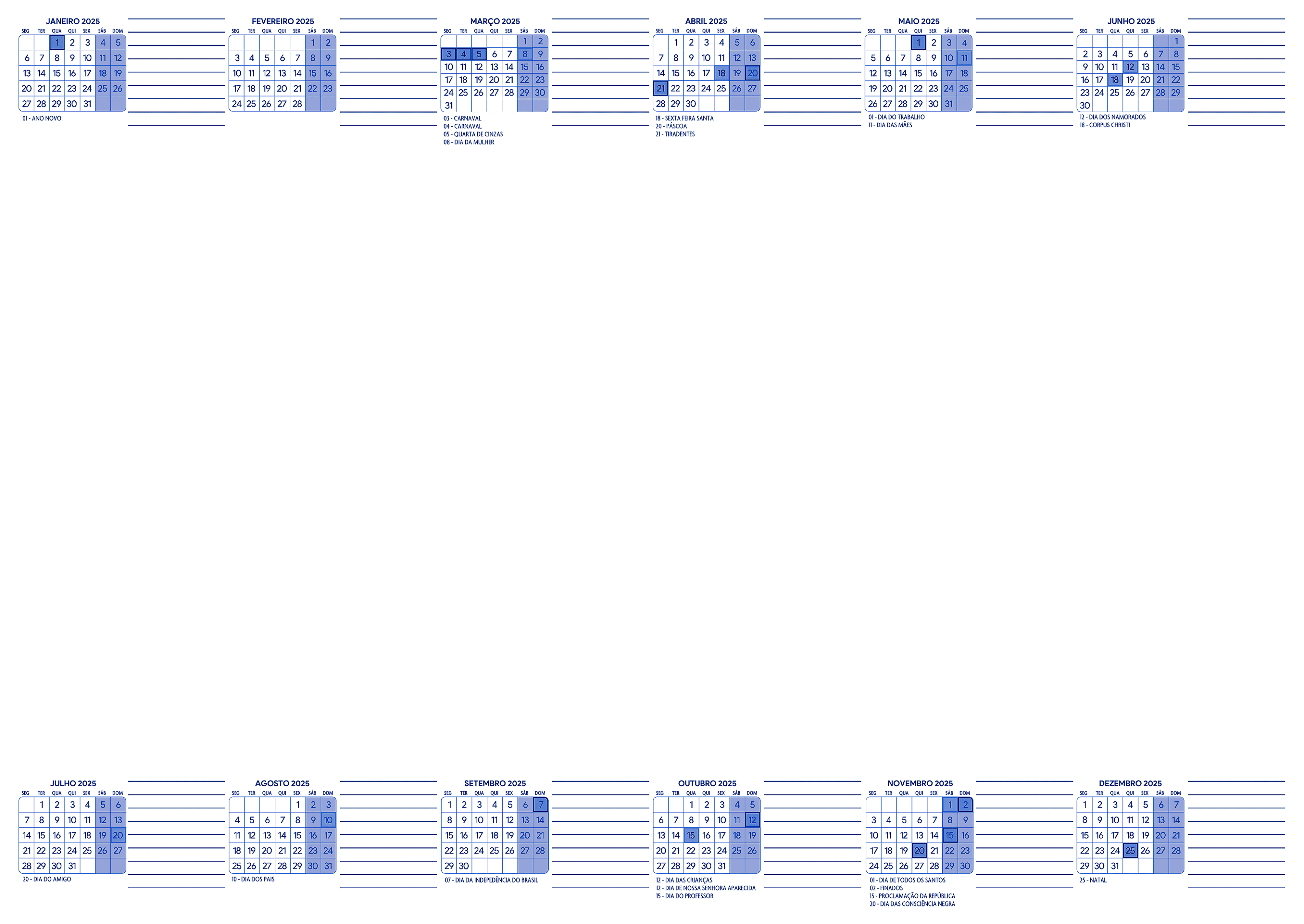 Calendario 2025 Blog Horizontal Azul Marinho