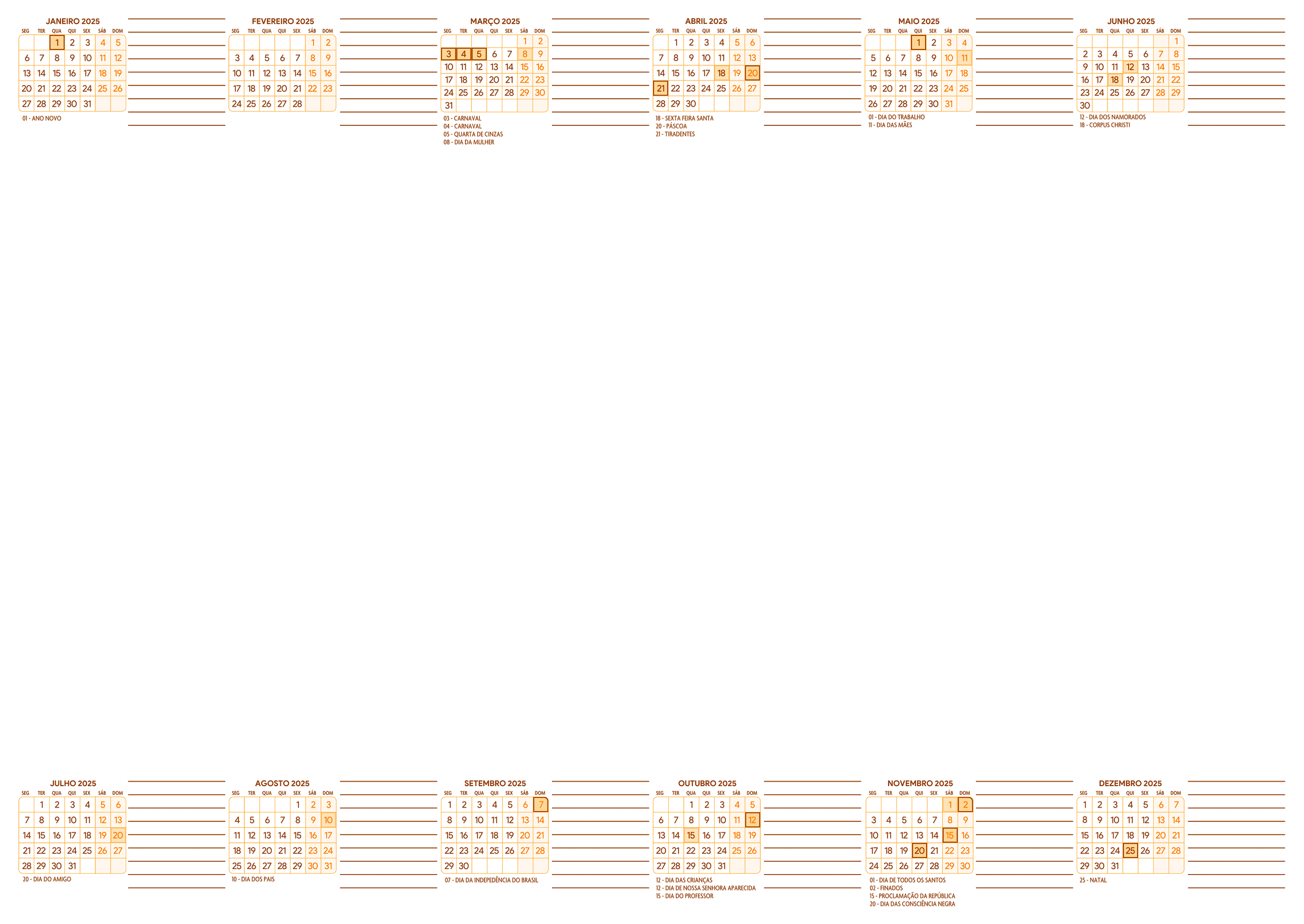 Calendario 2025 Blog Horizontal Laranja