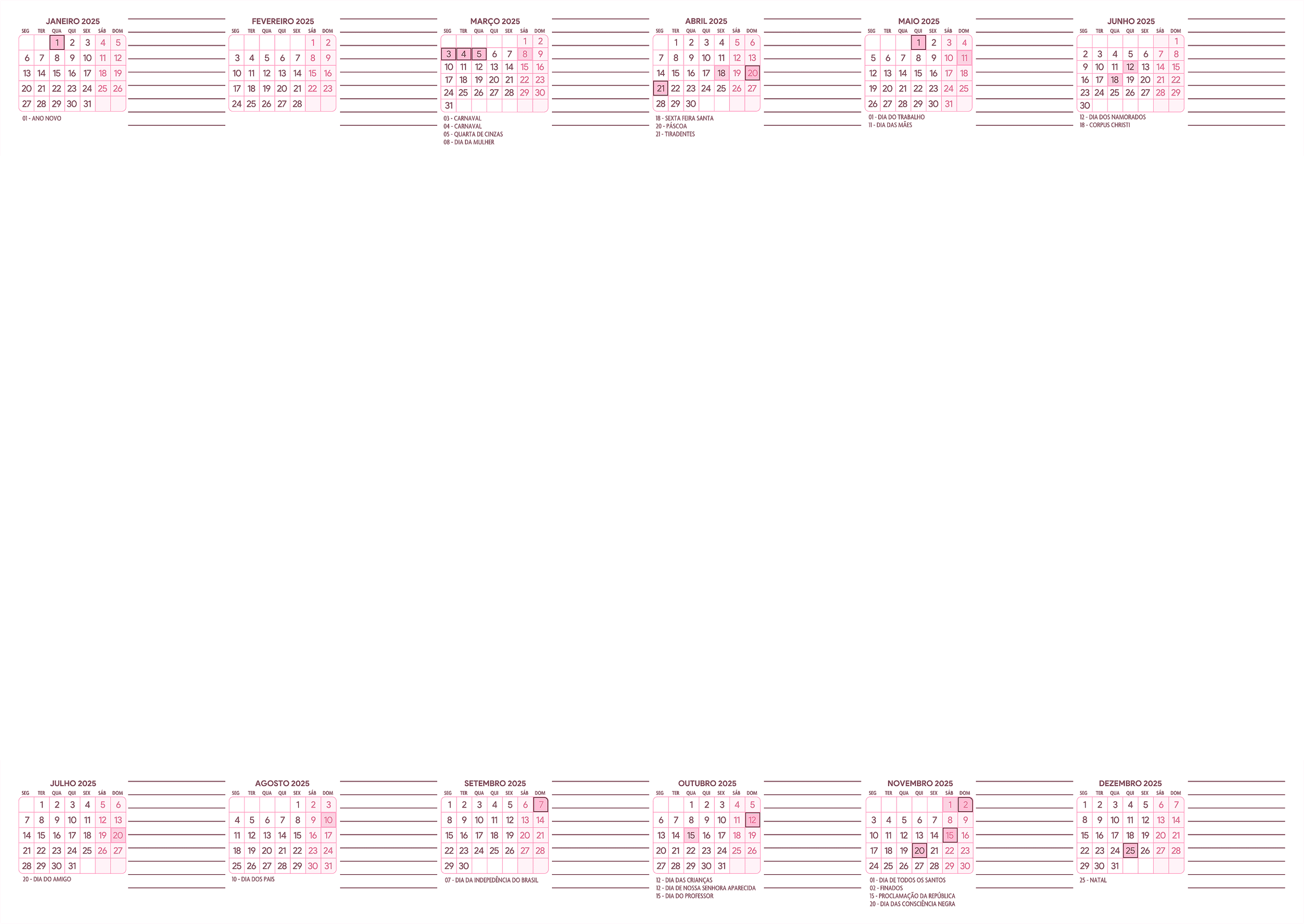 Calendario 2025 Blog Horizontal Rosa