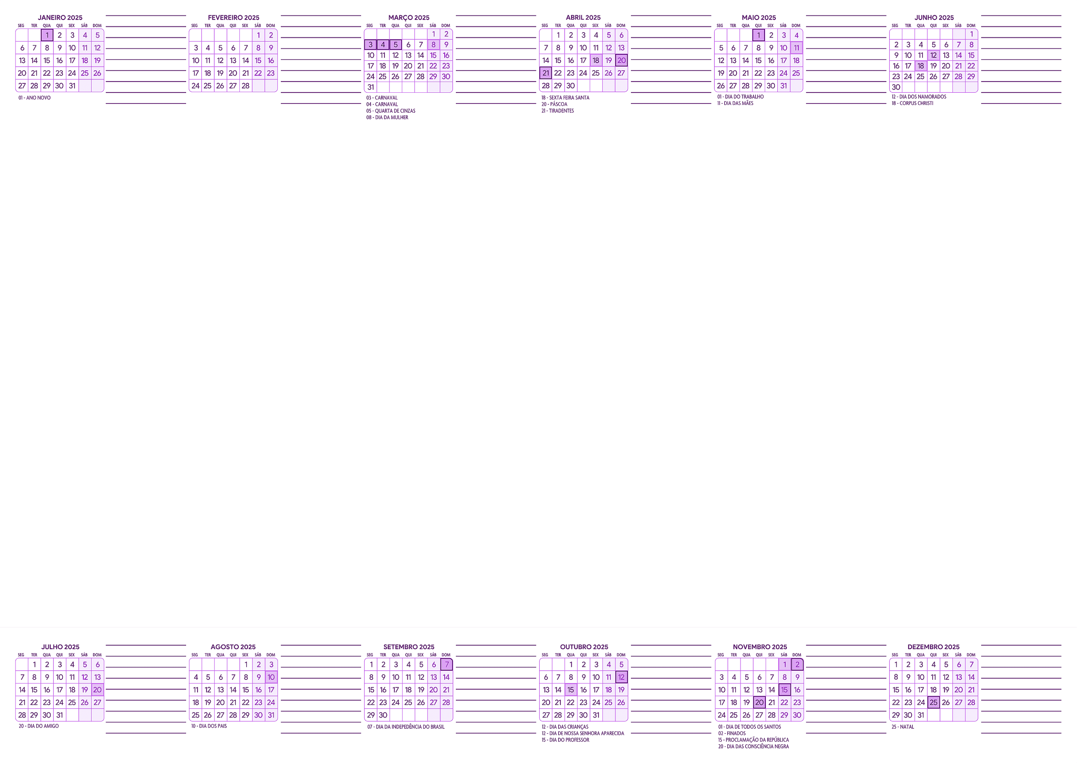 Calendario 2025 Blog Horizontal Roxo