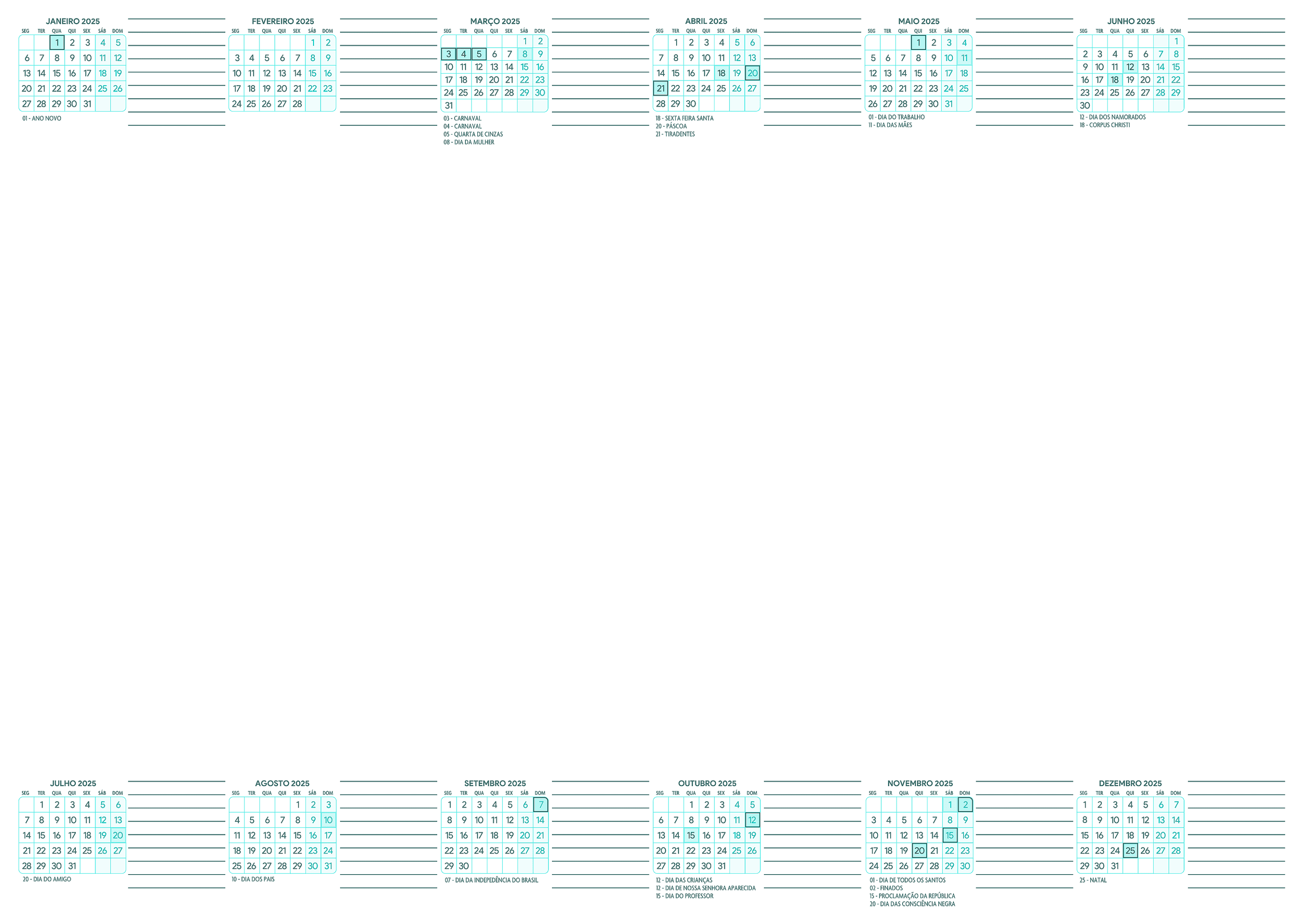 Calendario 2025 Blog Horizontal Turquesa