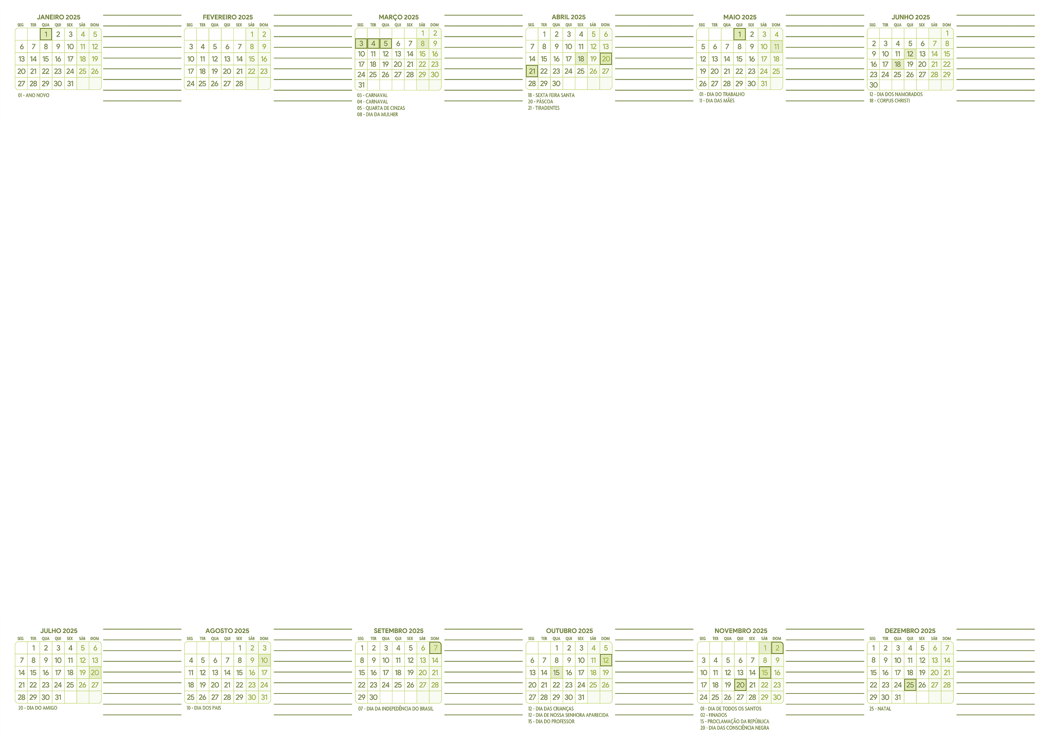 Calendario 2025 Blog Horizontal Verde