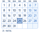 Calendario 2025 Dezembro Azul