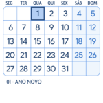 Calendario 2025 Janeiro Azul