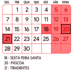 Calendario Abril 2025 Vermelho