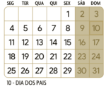 Calendario Agosto 2025 Dourado