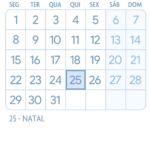 Calendario Dezembro 2025 Azul Claro