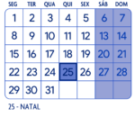 Calendario Dezembro 2025 Azul Marinho