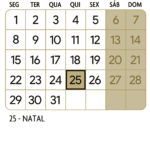 Calendario Dezembro 2025 Dourado