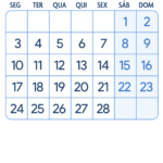 Calendario Fevereiro 2025 Azul