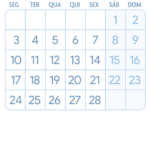 Calendario Fevereiro 2025 Azul Claro