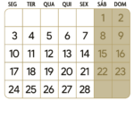 Calendario Fevereiro 2025 Dourado