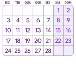 Calendario Fevereiro 2025 Roxo