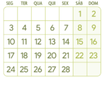 Calendario Fevereiro 2025 Verde