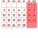 Calendario Fevereiro 2025 Vermelho