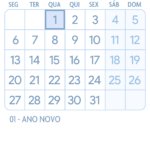 Calendario Janeiro 2025 Azul Claro