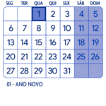 Calendario Janeiro 2025 Azul Marinho