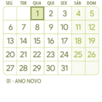 Calendario Janeiro 2025 Verde