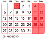 Calendario Janeiro 2025 Vermelho