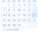 Calendario Julho 2025 Azul Claro