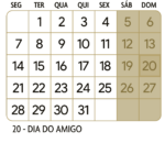 Calendario Julho 2025 Dourado