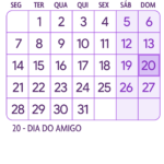 Calendario Julho 2025 Roxo