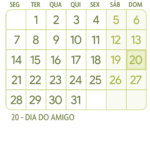 Calendario Julho 2025 Verde