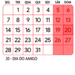 Calendario Julho 2025 Vermelho