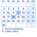 Calendario Junho 2025 Azul