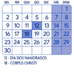 Calendario Junho 2025 Azul Marinho