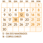 Calendario Junho 2025 Laranja