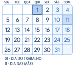 Calendario Maio 2025 Azul