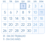 Calendario Maio 2025 Azul Claro