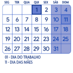 Calendario Maio 2025 Azul Marinho