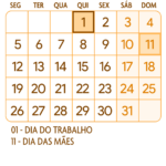 Calendario Maio 2025 Laranja